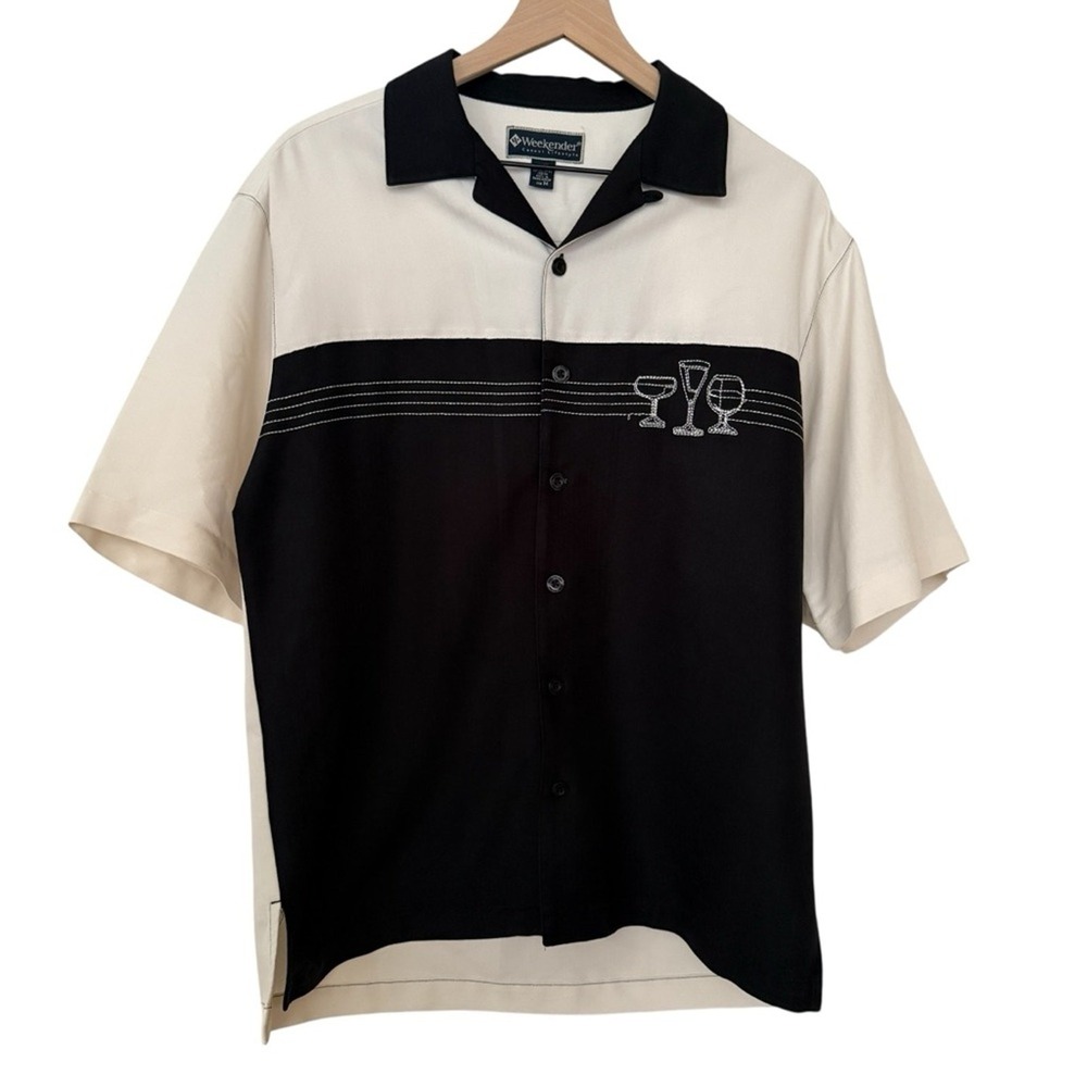 Weekender Vintage Bowling Shirt Men's M Black Cream Button Down Retro 50s